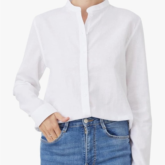 NWT White Linen Button Down French Collar Shirt - Picture 8 of 9